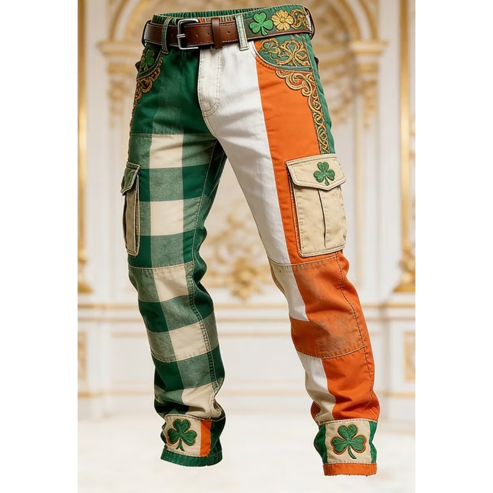 Unbranded Cargo Pants Mens 4XL Green White Orange St Patricks Day Shamrock Irish